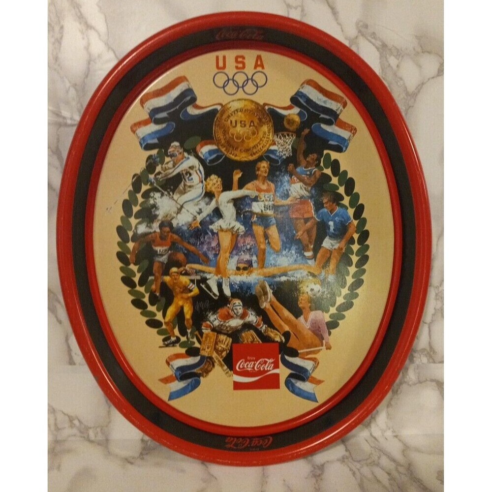 Vintage 1980 Coca-Cola Tun Metal Tray Olympic Records Serving Tray